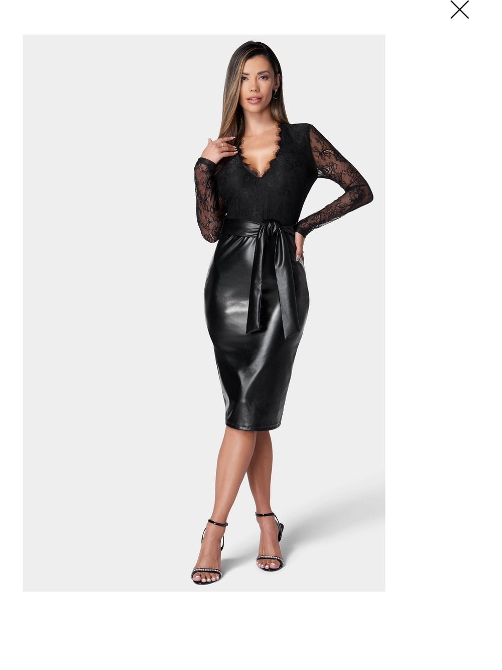 Bebe Black Faux Leather Tie-Waist Dress